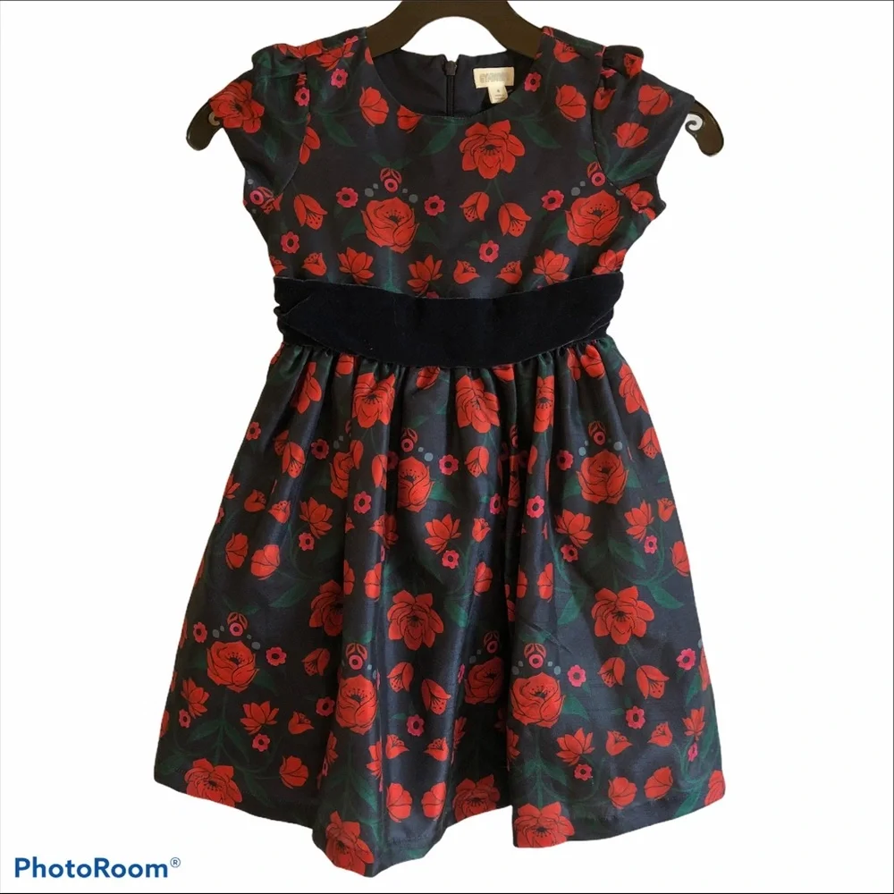 NWT Gymboree Red Black & Green Floral Party Dress / Size 4